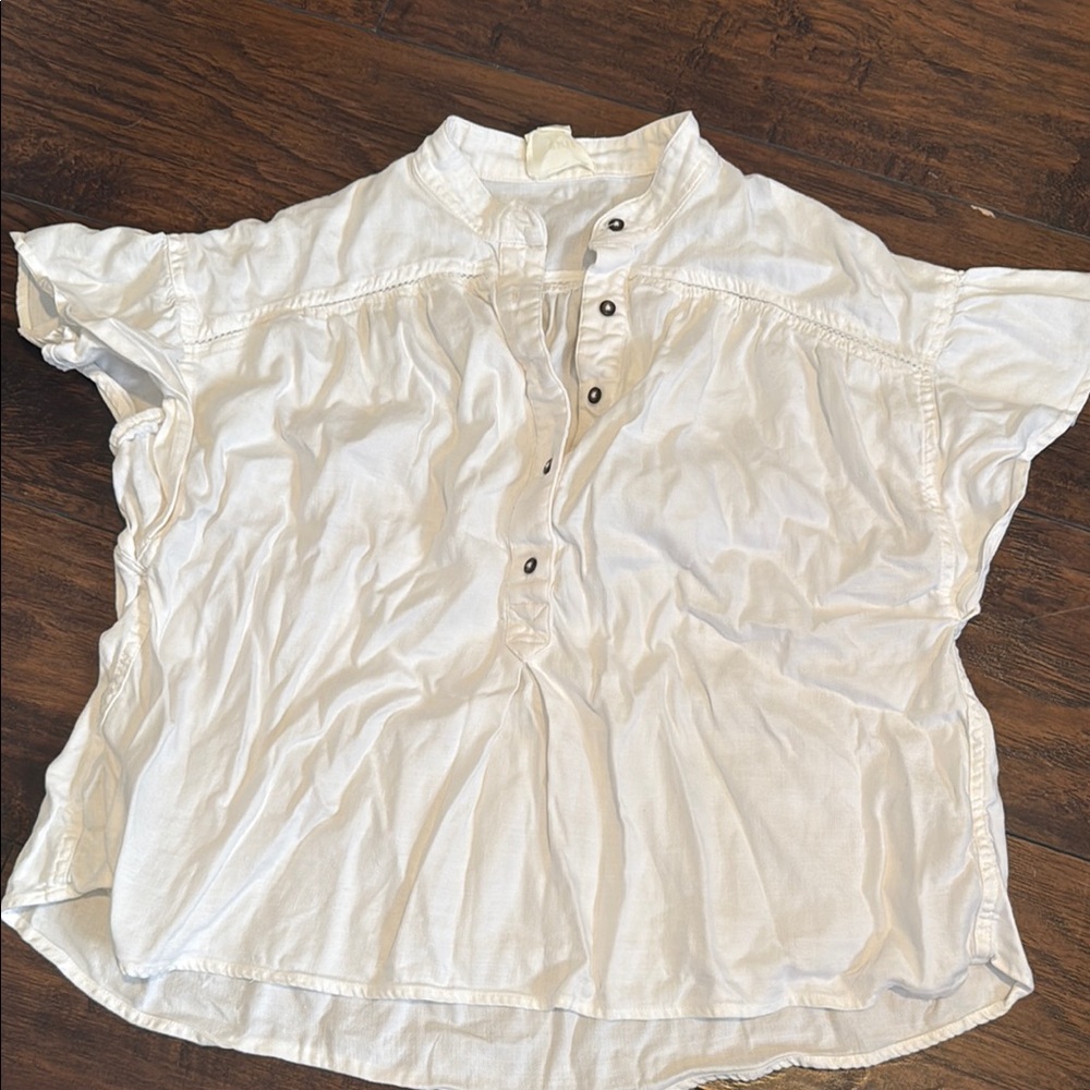 Maeve White Puff Sleeve Blouse with Mandarin Collar